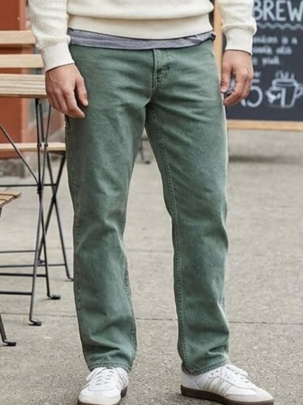 BDG Urban Outfitters Men's Washed Green Straight Leg Carpenter Style Jeans